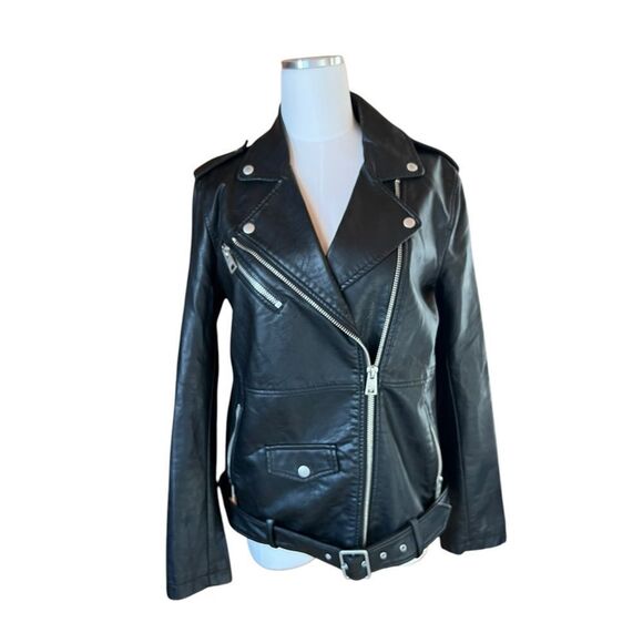Levis Women’s Black Faux Leather Moto Jacket Medium - Picture 7 of 9